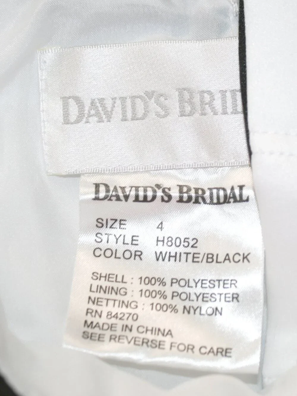 DAVID'S BRIDAL Gown Flowergirl Dress H8052 Formal Satin White and Black Girls 4 - Picture 5 of 14